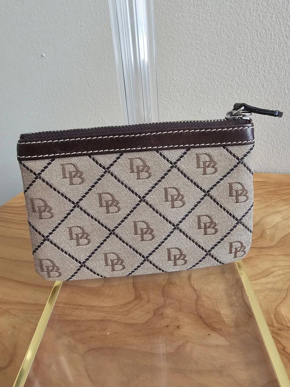 Dooney & Bourke Beige/Brown Monogram Canvas Zip Pouch